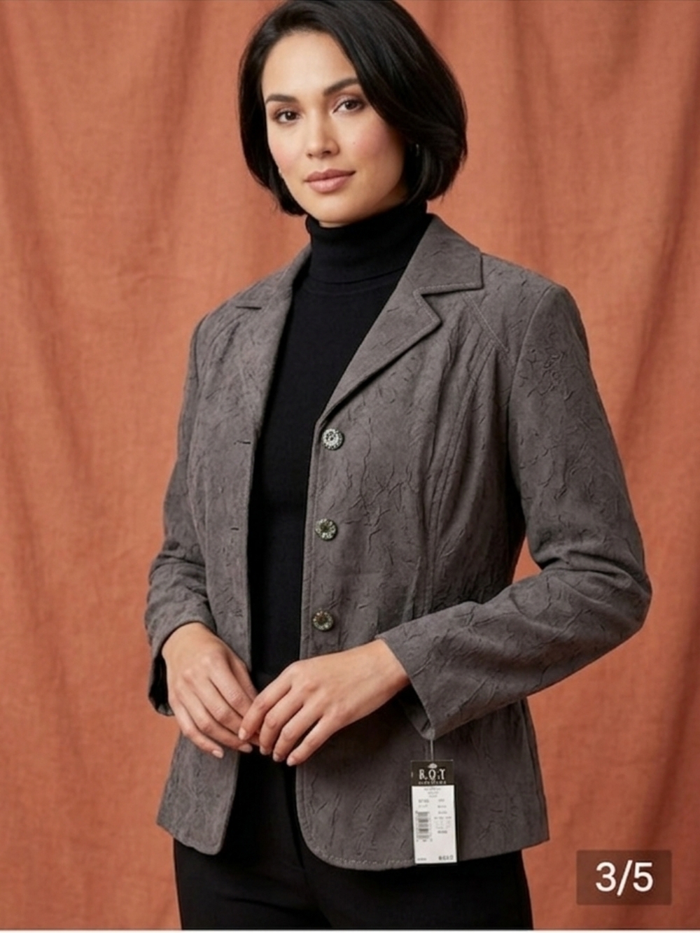 R•o•T•o Woman Brown Tailored Button Blazer